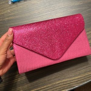 Magenta Pink colored glitter clutch purse